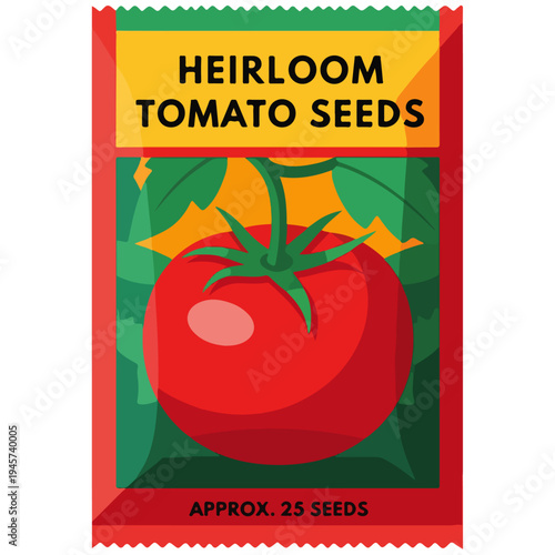 Heirloom Tomato Seed Packet Flat Vector Design Template