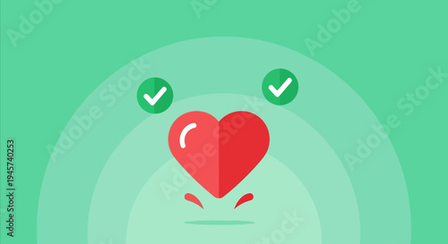 Cute Bear Face with Heart Nose and Checkmarks - Love and Approval Concept