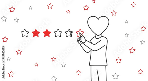 Customer feedback concept: Person with heart head gives 3 star rating with hand