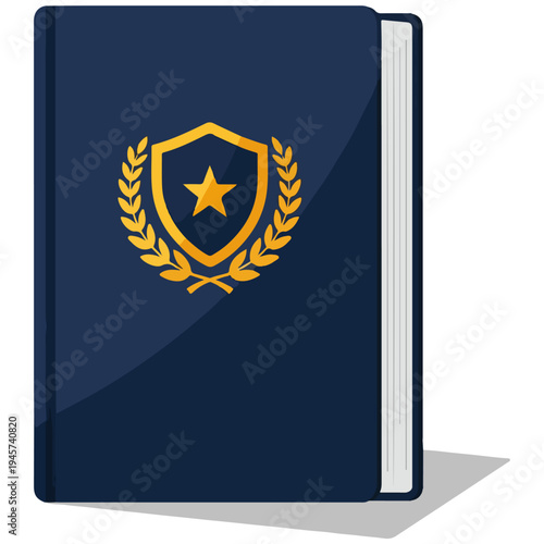 Navy Blue Official Crest Hardcover Notebook Flat Design Vector Template