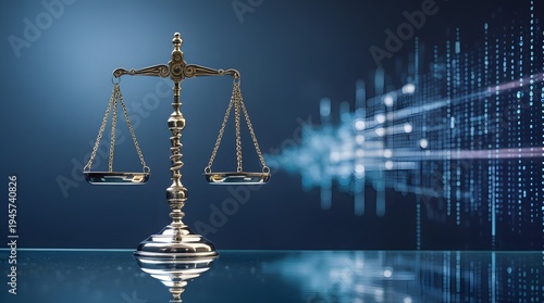 Symbol of Justice with Scales and Digital Binary Background
