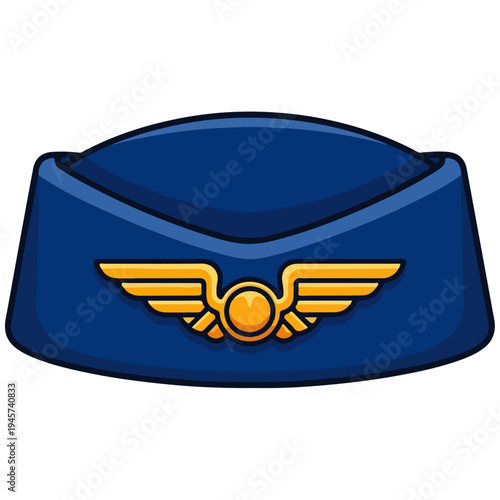 Navy Blue Flight Attendant Hat Pilot Wing Vector Illustration