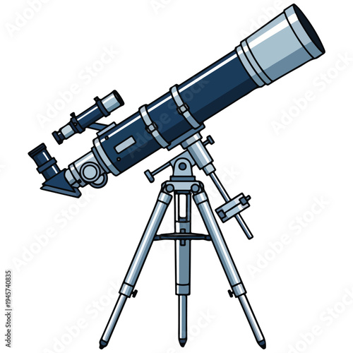 Navy Blue Refracting Telescope Tripod Vector Illustration