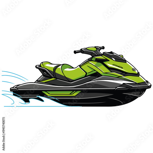 Neon Green and Black Jet Ski Flat Vector Illustration