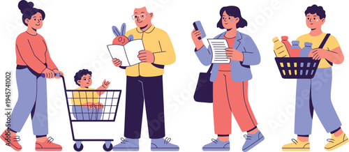 People of various ages shopping and interacting in a lively setting outdoors