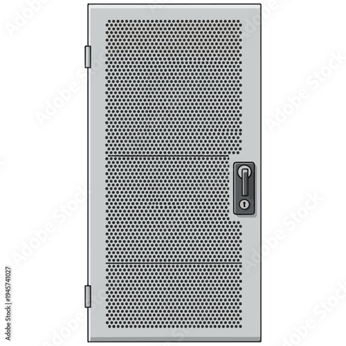 Perforated Metal Industrial Security Door Flat Vector Illustration