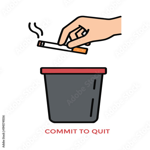 Commit to Quit: Hand Discarding Lit Cigarette into Trash Can, Symbolizing Healthy Lifestyle Choice & Smoking Cessation