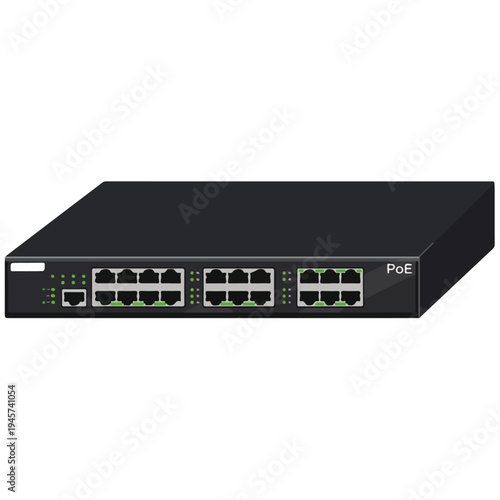 PoE ethernet network switch flat vector illustration