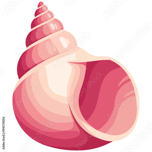 Pink Spiral Conch Shell Flat Vector Illustration