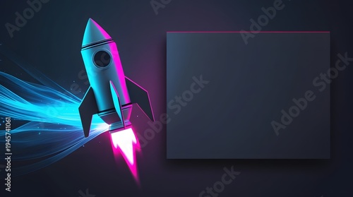 Colorful Rocket Launching with Dynamic Light Trails and Space Background