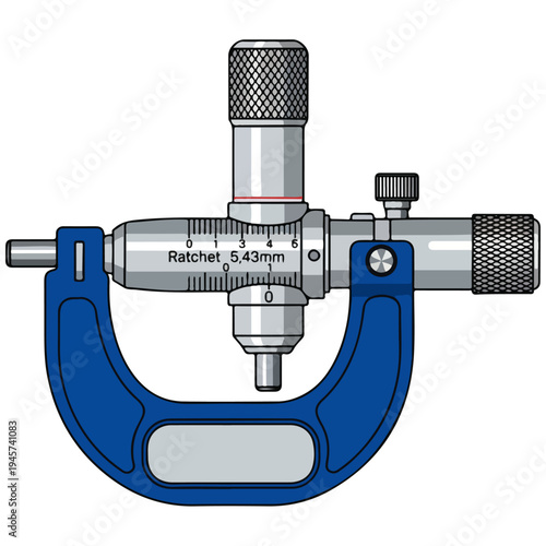 precision ratchet outside micrometer caliper flat vector illustration
