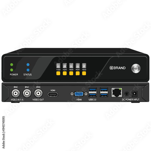 Professional Black NVR DVR Security Recorder Vector Illustration