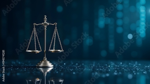 Elegant Silver Scale of Justice with Sparkling Blue Background