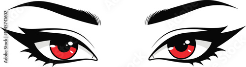 Stylized Female Eyes with Red Pupils and Bold Eyelashes Illustration for Beauty, Makeup, Fashion, Mascot, and Character Design