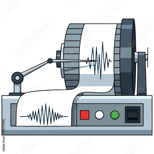 Seismograph Sound Wave Recorder Flat Vector Design Template
