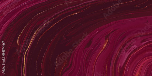 A smooth 3d illustration of a dark red abstract background featuring a liquid chocolate swirl with flowing ripples and a spiral wave design in a sweet cream texture