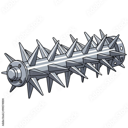 silver spiked industrial roller flat vector illustration
