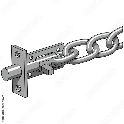 sliding tower bolt lock with steel chain security vector graphic