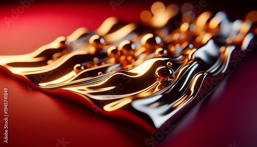 Glossy Golden Liquid Flowing Over a Reflective Surface Abstract Art