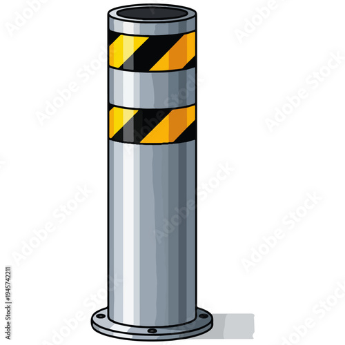 Traffic Bollard Striped Reflective Cartoon Vector Illustration