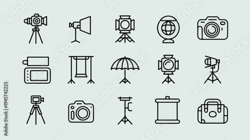 A collection of professional photography and videography equipment icons.