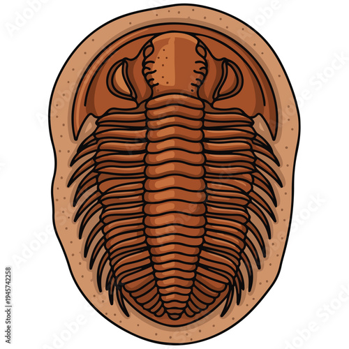 Trilobite Fossil in Rock Matrix Cartoon Vector Illustration