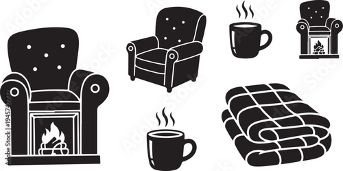 Cozy home interior with armchairs and warm fireplace setting