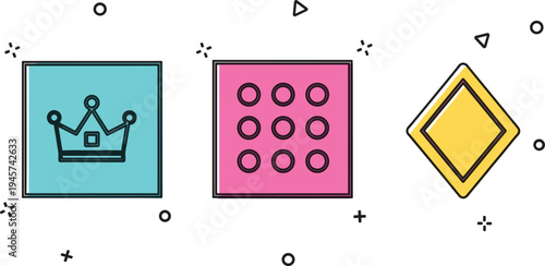 Playing Card Suit Icons with Crown, Dots Pattern, and Diamond Shape Colorful Minimal Design for Casino, Poker Game, and Card Symbols