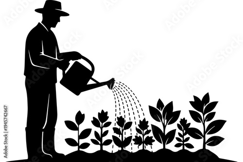 Gardener Watering Plants Illustration