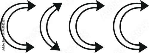 Curved circular arrow icons vector set with rotation, refresh and navigation symbols simple outline illustration