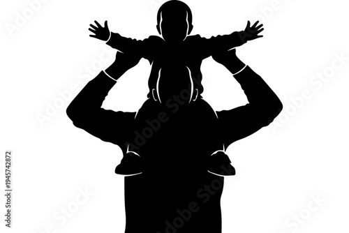 Silhouette of Adult Carrying Child Piggyback Style