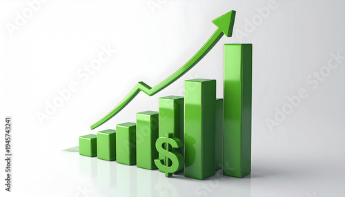Free Download Green bar graph with upward arrow and dollar symbol on white background - GFXLoad