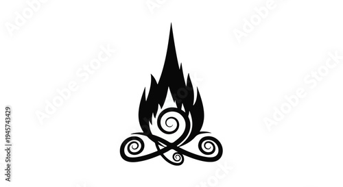 Dynamic stylized flame with elegant intricate swirls forming a powerful and ornamental graphic icon