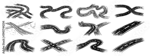 Intricate Black and White Illustrative Patterns with Geometric Shapes and Abstract Designs Road junctions and motorways