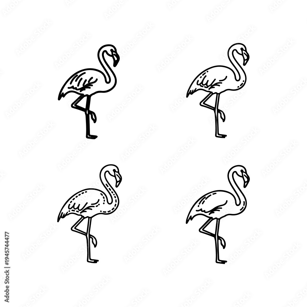 Obraz premium Four flamingos in different poses and styles