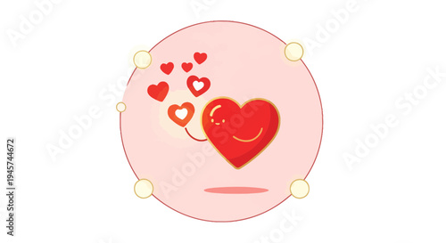 Cute Cartoon Heart Character with Flying Hearts on Pink Background