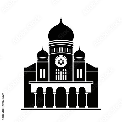 Synagogue Building Silhouette with Star of David - Jewish Religious Architecture