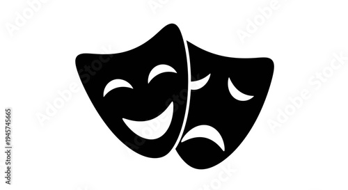 Theater Masks Icon: Happy and Sad Faces Symbolizing Drama and Emotions