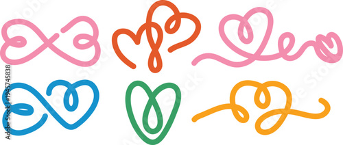 Colorful heart shaped doodles in various colors and styles