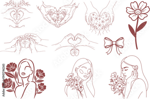 Mothers day illustrations featuring flowers and heartfelt symbols for a special celebration