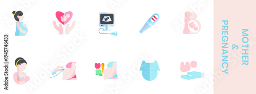 Mother pregnancy flat icon set