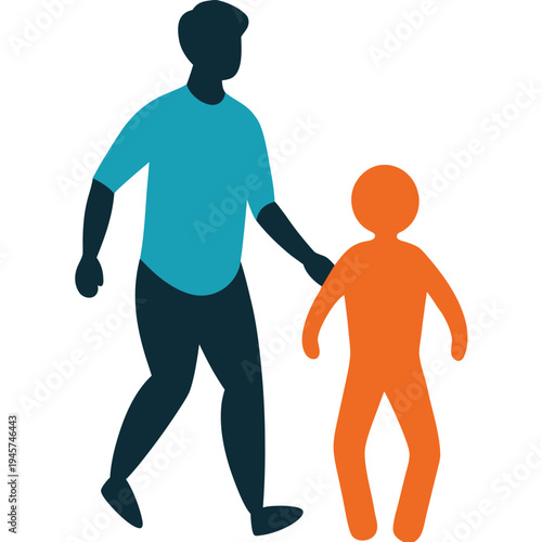 Father and child walking together icon isolated on white background silhouette vector illustration