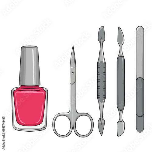 Nail Care Tools and Red Nail Polish.