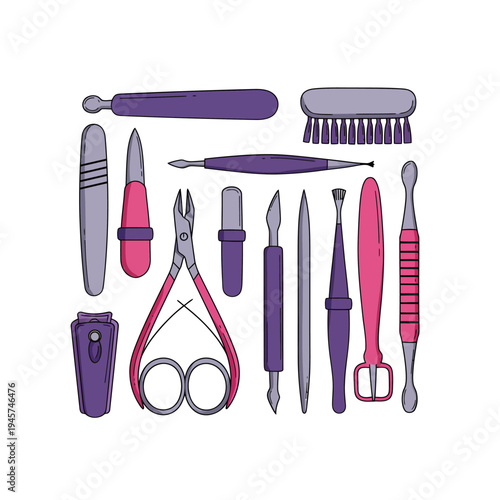Nail Care Tools and Instruments Set.