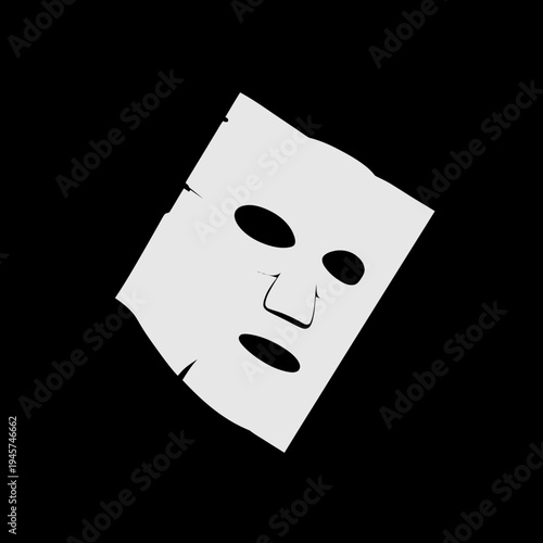 White Facial Sheet Mask on Black Background.