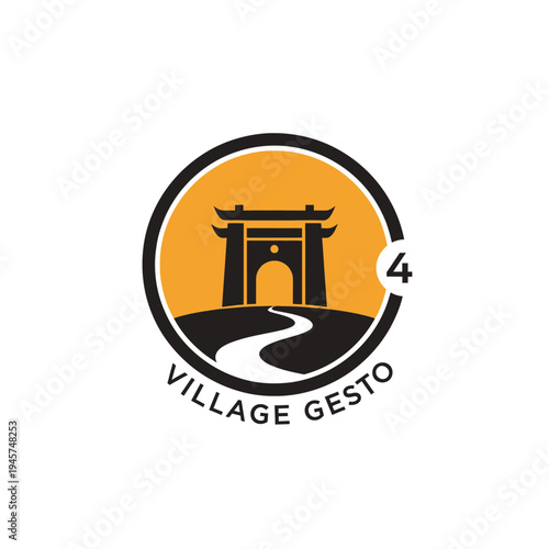 Traditional Torii Gate Landmark with Winding Path and Village Gesto 4 Logo