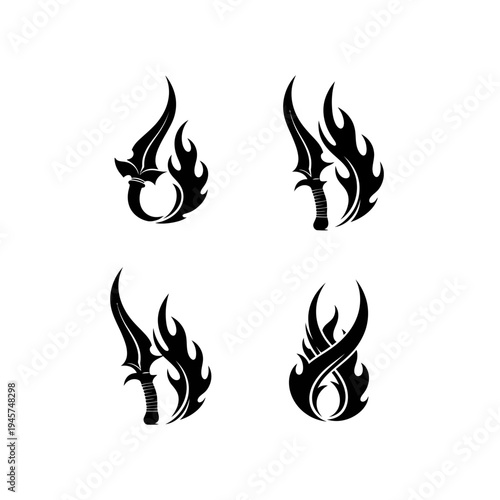 Tribal Flame Sword Icons Set