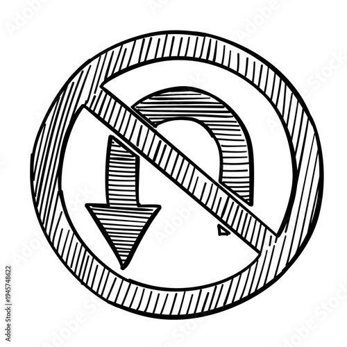 no u turn sign vector line art hand drawn illustration