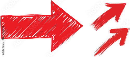 ed hand drawn arrow symbol in brush stroke style. Marker doodle direction icon isolated on transparent background