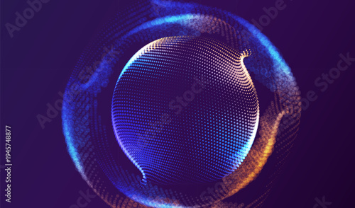 Circle technology ai halftone dots banner. Big data glowing background. Artificial Intelligence blurred fluid circles in futuristic connect design.